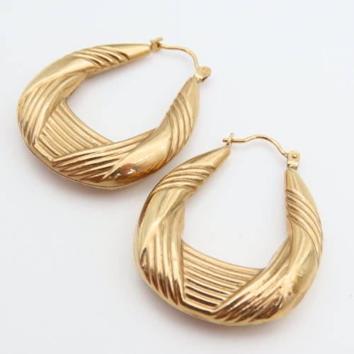 62 - Pair of 9 Carat Yellow Gold Hoop Form Earrings Incise Detailing Each 3cm High