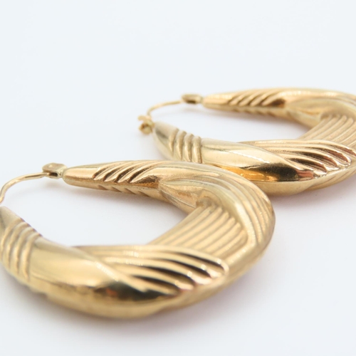 62 - Pair of 9 Carat Yellow Gold Hoop Form Earrings Incise Detailing Each 3cm High