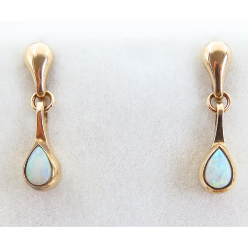 63 - Pair of Opal Inset 9 Carat Yellow Gold Drop Earrings Each 2cm High