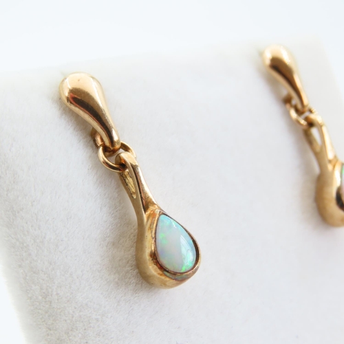 63 - Pair of Opal Inset 9 Carat Yellow Gold Drop Earrings Each 2cm High