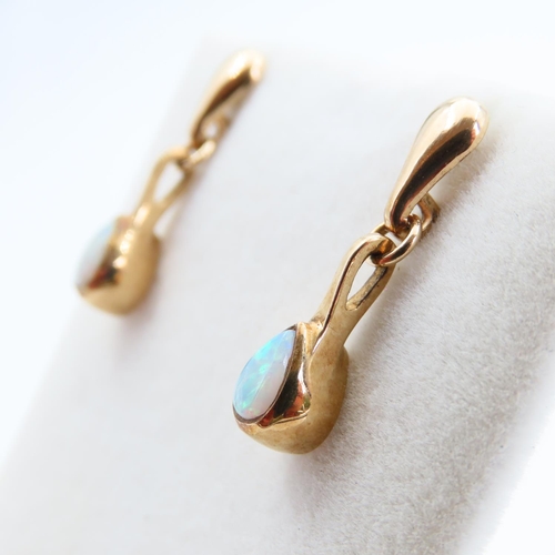 63 - Pair of Opal Inset 9 Carat Yellow Gold Drop Earrings Each 2cm High