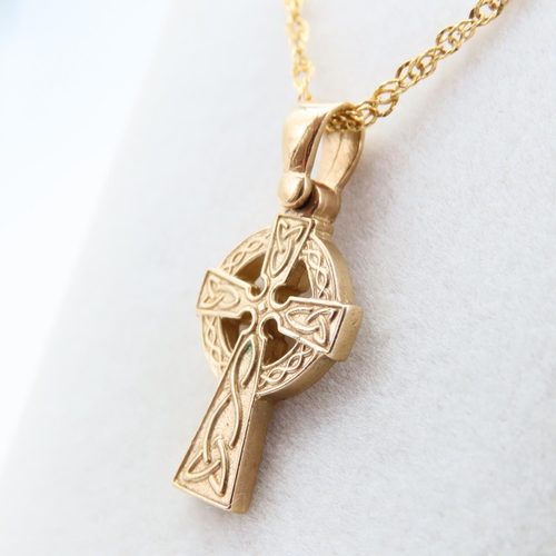 64 - 9 Carat Yellow Gold Celtic Cross Motif Pendant Necklace Chain 46cm Pendant 2.5cm High