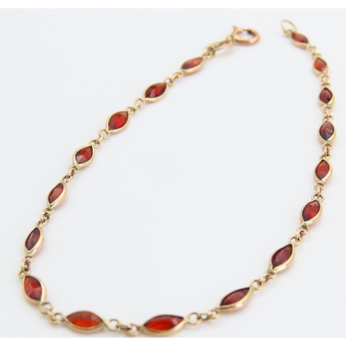 65 - Red Garnet 9 Carat Yellow Gold Bracelet 17cm Long