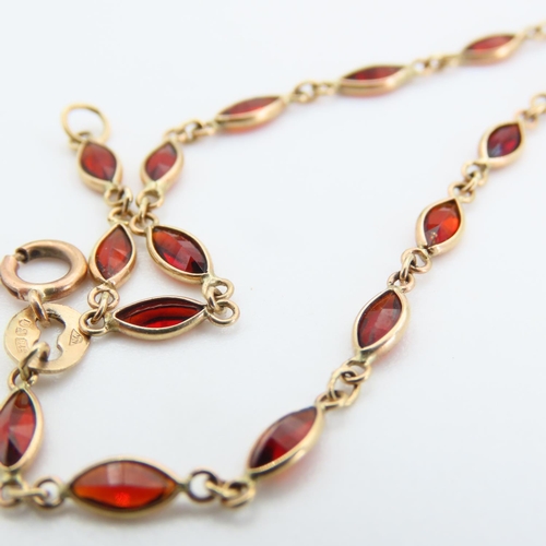 65 - Red Garnet 9 Carat Yellow Gold Bracelet 17cm Long