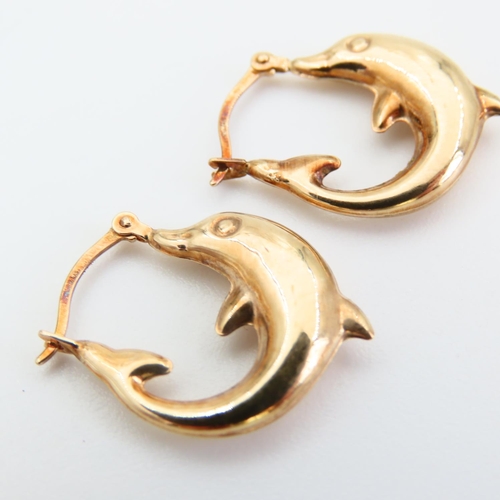 69 - Pair of 9 Carat Dolphin Motif Ladies Earrings Each 2cm Drop