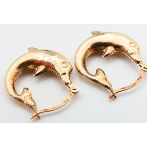 69 - Pair of 9 Carat Dolphin Motif Ladies Earrings Each 2cm Drop