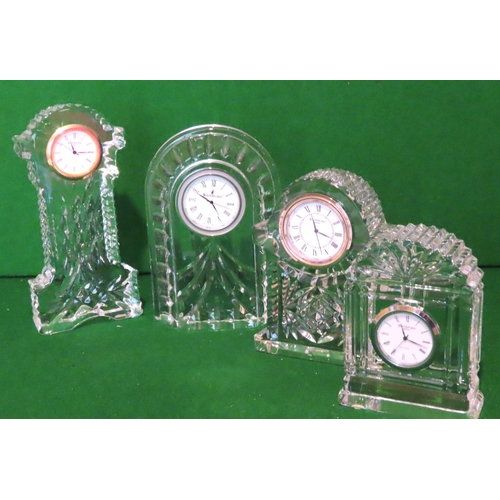 Waterford Crystal Four Desk Clocks Arch Top with Roman Numeral Decorated Dial