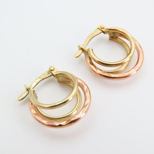 72 - Pair of Rose and Yellow Gold Ladies Earrings Each 2cm High Attractively Detailed Modernist Form