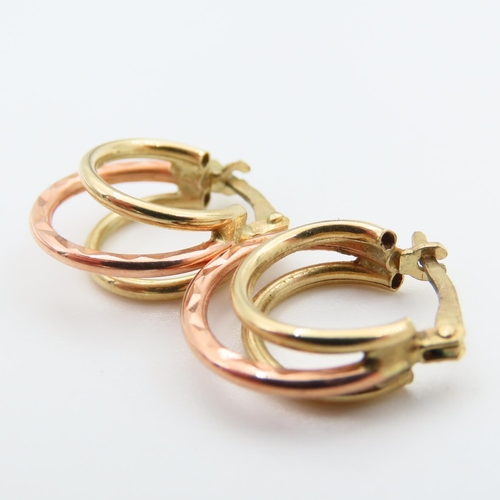 72 - Pair of Rose and Yellow Gold Ladies Earrings Each 2cm High Attractively Detailed Modernist Form