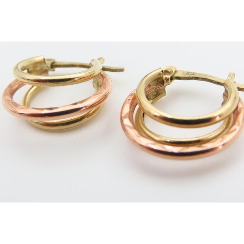 72 - Pair of Rose and Yellow Gold Ladies Earrings Each 2cm High Attractively Detailed Modernist Form