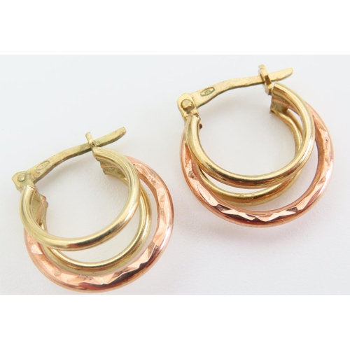 72 - Pair of Rose and Yellow Gold Ladies Earrings Each 2cm High Attractively Detailed Modernist Form