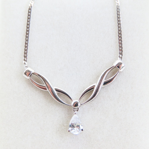 73 - 9 Carat White Gold Ladies Necklace Pear Cut Gemstone Possibly Pale Sapphire Necklace 32cm Long