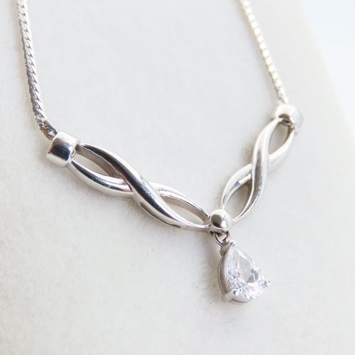 73 - 9 Carat White Gold Ladies Necklace Pear Cut Gemstone Possibly Pale Sapphire Necklace 32cm Long