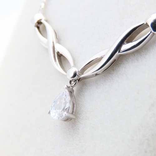 73 - 9 Carat White Gold Ladies Necklace Pear Cut Gemstone Possibly Pale Sapphire Necklace 32cm Long