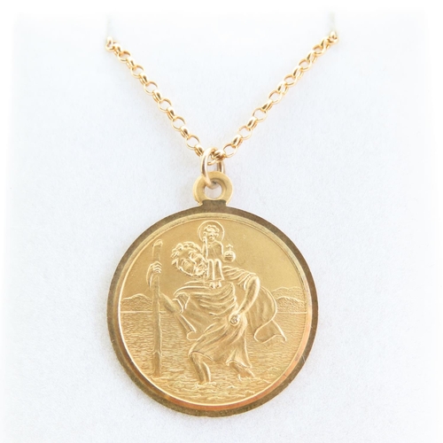 76 - St. Christopher Motif Medallion 9 Carat Yellow Gold Further Mounted on 9 Carat Yellow Gold Chain 44c... 