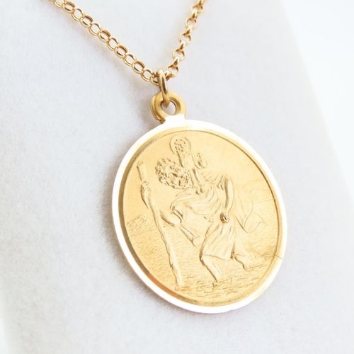 76 - St. Christopher Motif Medallion 9 Carat Yellow Gold Further Mounted on 9 Carat Yellow Gold Chain 44c... 