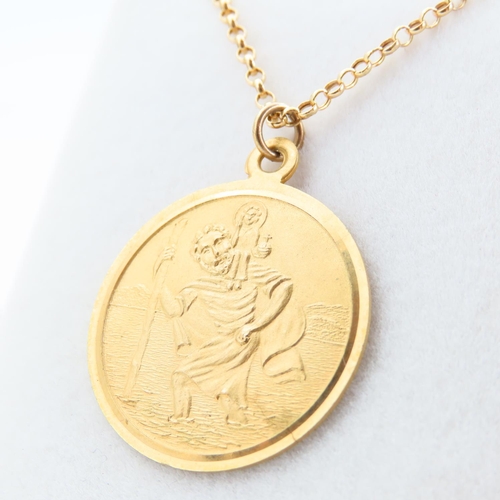 76 - St. Christopher Motif Medallion 9 Carat Yellow Gold Further Mounted on 9 Carat Yellow Gold Chain 44c... 