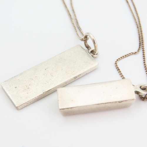 80 - Two Silver Ingot Pendant Necklaces Mounted on Silver Chains Each 44cm Long