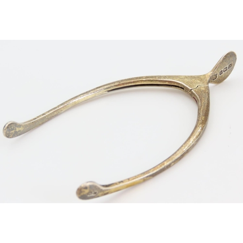 81 - Novelty Silver Chicken Wishbone Tongs Spring Loaded 10cm High