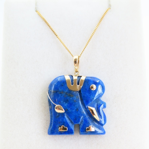 83 - 14 Carat Yellow Gold Lapis Lazuli Elephant Motif Pendant 2cm High Further Mounted on 9 Carat Yellow ... 