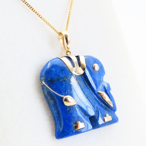 83 - 14 Carat Yellow Gold Lapis Lazuli Elephant Motif Pendant 2cm High Further Mounted on 9 Carat Yellow ... 