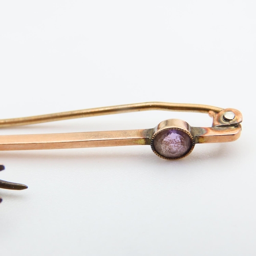 84 - Two 9 Carat Yellow Gold Bar Brooches Inset with Amethyst, Ruby and Seed Pearl Each 4cm and 5cm Wide