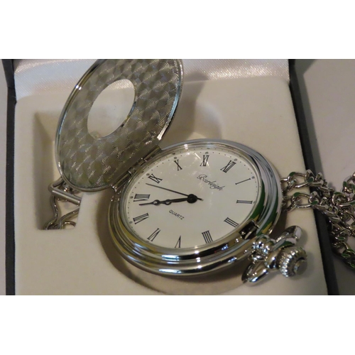 849 - Silver Plated Pocket Watch and Chain Roman Numerical Decorated Dial as New Unworn Contained within O... 