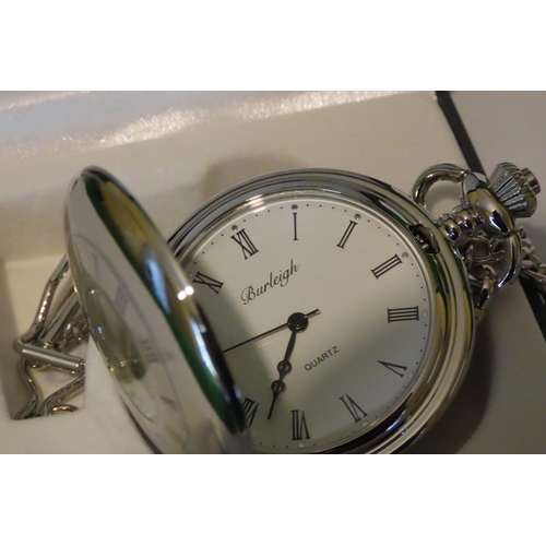 849 - Silver Plated Pocket Watch and Chain Roman Numerical Decorated Dial as New Unworn Contained within O... 