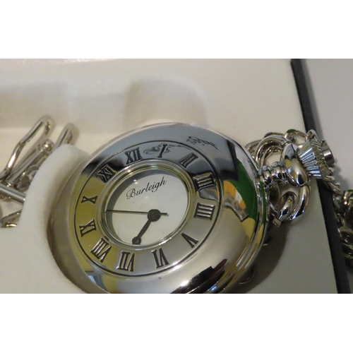 849 - Silver Plated Pocket Watch and Chain Roman Numerical Decorated Dial as New Unworn Contained within O... 