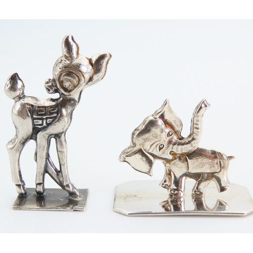 85 - Two Novelty Silver Figures of Bambi and Dumbo Each 4cm and 5cm High