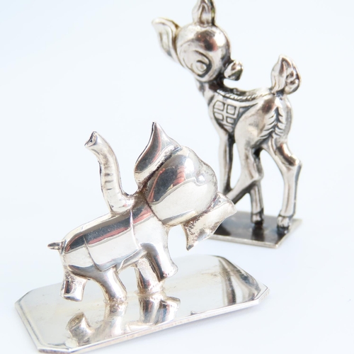 85 - Two Novelty Silver Figures of Bambi and Dumbo Each 4cm and 5cm High