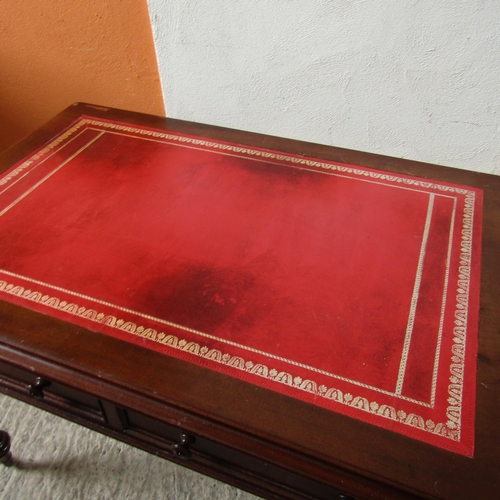 851 - William IV Writing Table Inset Burgundy Leather Gilt Tooled Top Two Drawers Above Turned and Reeded ... 