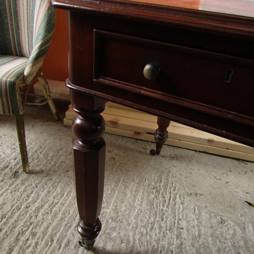 851 - William IV Writing Table Inset Burgundy Leather Gilt Tooled Top Two Drawers Above Turned and Reeded ... 