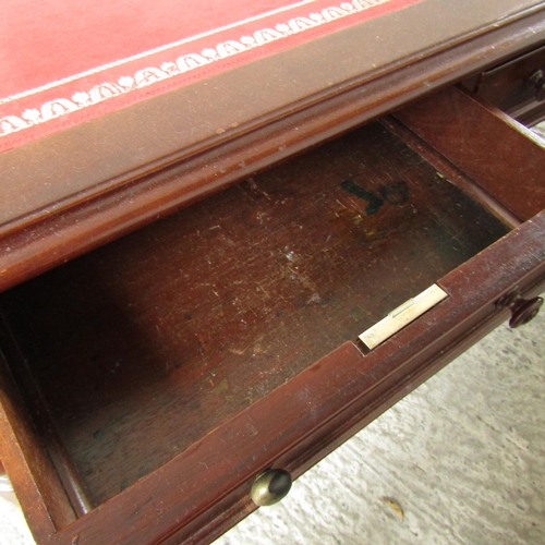 851 - William IV Writing Table Inset Burgundy Leather Gilt Tooled Top Two Drawers Above Turned and Reeded ... 