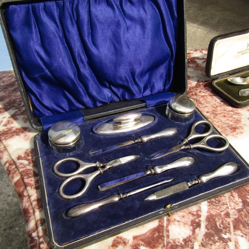 852 - Silver Nail Set Complete Contained within Original Presentation Box with Silver Top Jars