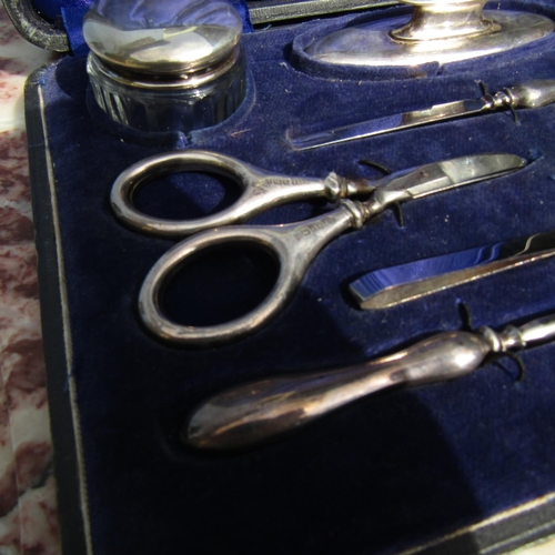 852 - Silver Nail Set Complete Contained within Original Presentation Box with Silver Top Jars