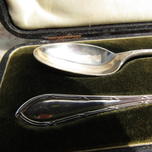 853 - Silver Presentation Knife and Spoon by Walker and Hall