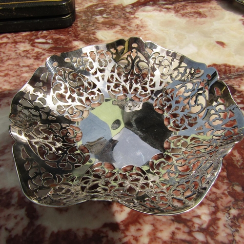 854 - Silver Shaped Form Bon Bon Dish Attractively Detailed Approximately 6 Inches Wide