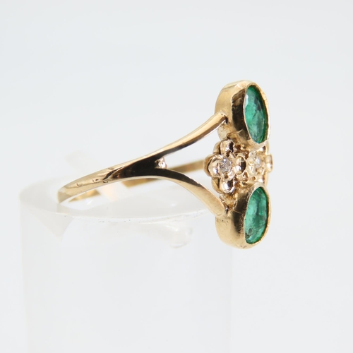 86 - Emerald and Diamond Twin Stone Ring Mounted on 9 Carat Yellow Gold Band Ring Size N