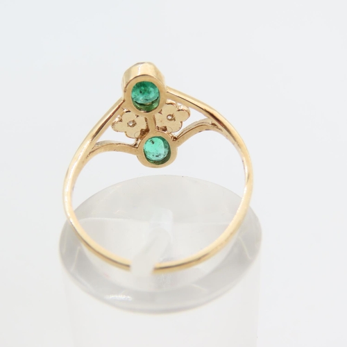 86 - Emerald and Diamond Twin Stone Ring Mounted on 9 Carat Yellow Gold Band Ring Size N