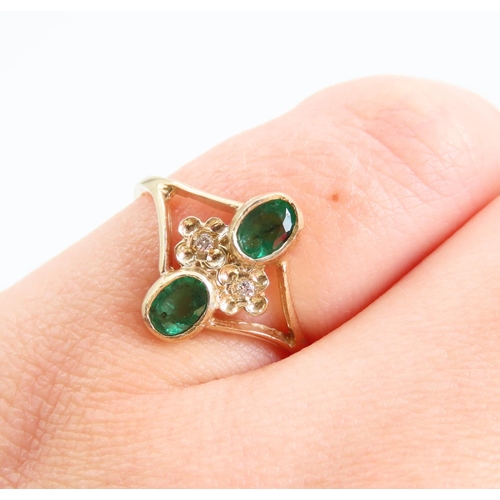 86 - Emerald and Diamond Twin Stone Ring Mounted on 9 Carat Yellow Gold Band Ring Size N