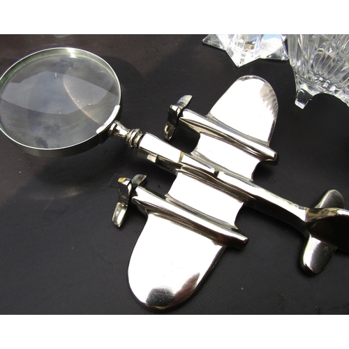 860 - Aviation Interest Silver Plated Magnifying Glass Attractively Detailed Approximately 9 Inches High