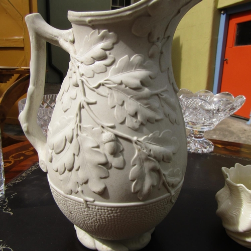 863 - Large Pouring Jug Fine Porcelain with Two Belleek Jugs Tallest Approximately 12 Inches High