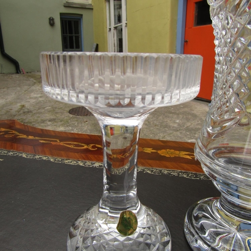 866 - Irish Cut Crystal Pedestal Vase Taza, Waterford Crystal and Another Bowl Three Pieces in Lot