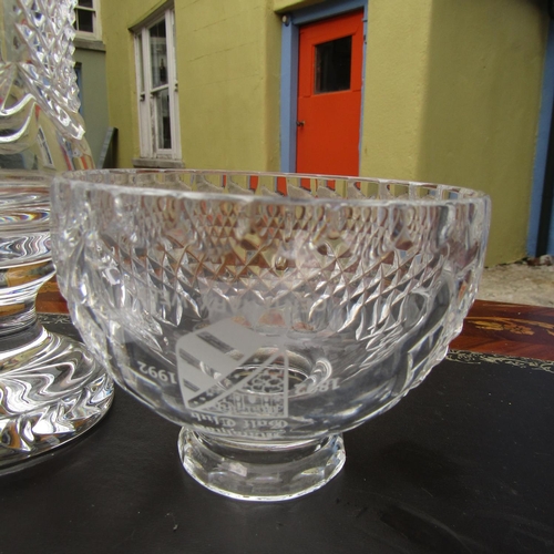 866 - Irish Cut Crystal Pedestal Vase Taza, Waterford Crystal and Another Bowl Three Pieces in Lot