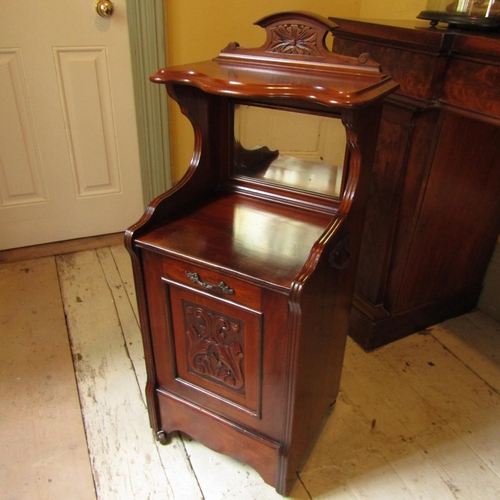 878 - Victorian Mahogany Pier Form Coal Locker Original Liner Mirrored Back Approximately 14 Inches Wide x... 