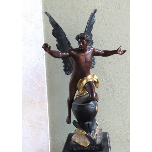 881 - Antique Bronze Sculpture of Guardian Angel Inscribed Laviation French Approximately 2ft 4 Inches Hig... 