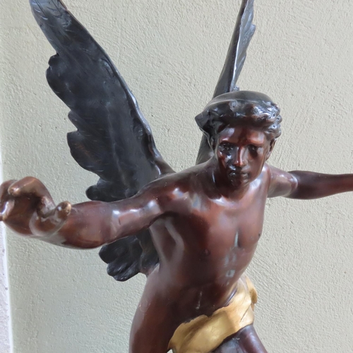 881 - Antique Bronze Sculpture of Guardian Angel Inscribed Laviation French Approximately 2ft 4 Inches Hig... 