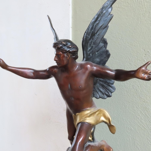 881 - Antique Bronze Sculpture of Guardian Angel Inscribed Laviation French Approximately 2ft 4 Inches Hig... 