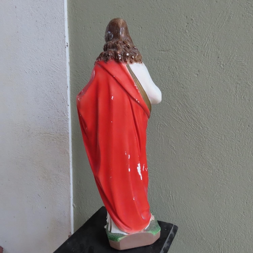 882 - Polychrome Decorated Cast Plaster Figure of the Sacred Heart 20 Inches High Approximately